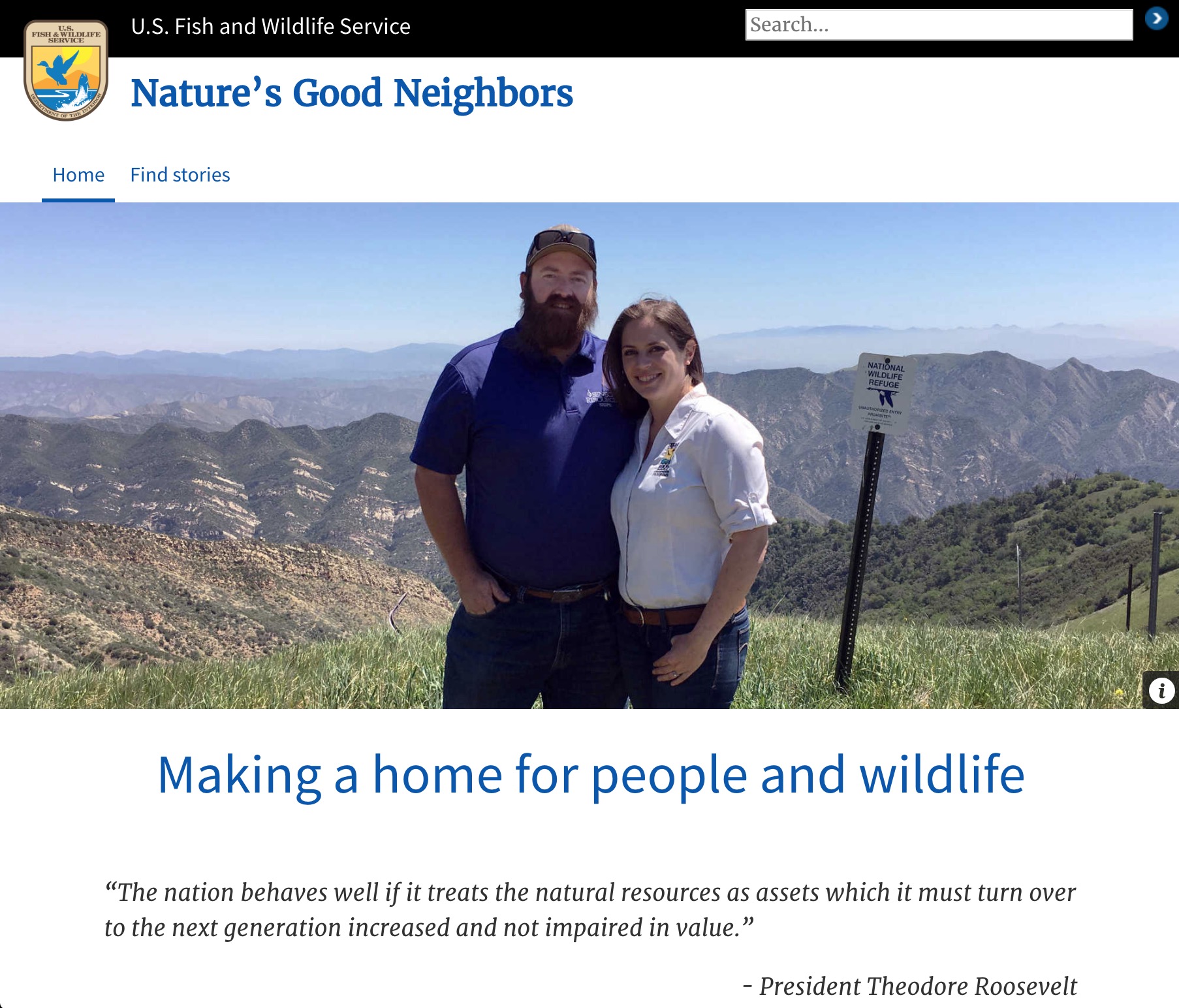 Desktop layout for the Nature's good neighbors campaign website